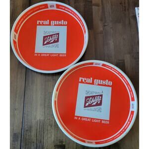 VTG Schlitz "Real Gusto" 2 Pair Metal Light Beer Serving Trays 13.5"